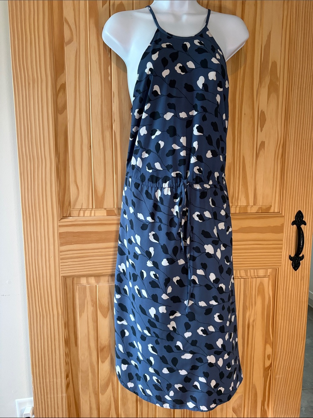 LOFT Navy Blue Floral-Print Halter Dress